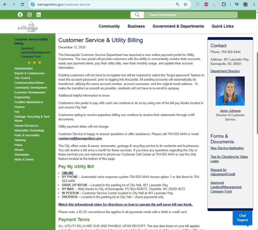 City of Kannapolis water bill payment screenshot guide for utility billing and online bill portal