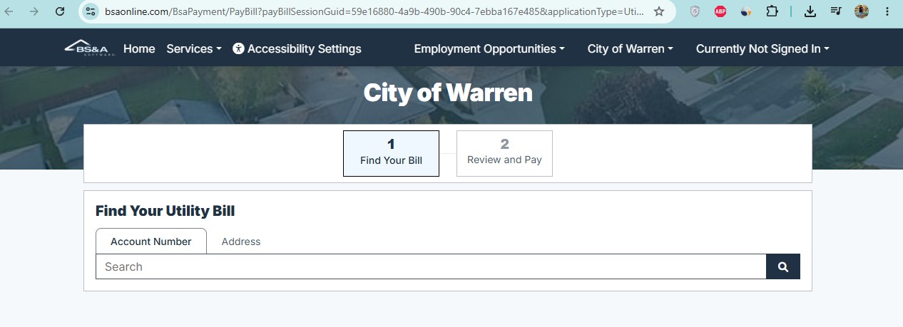 Warren Michigan water bill payment screenshot guide for City of Warren water and sewer billing